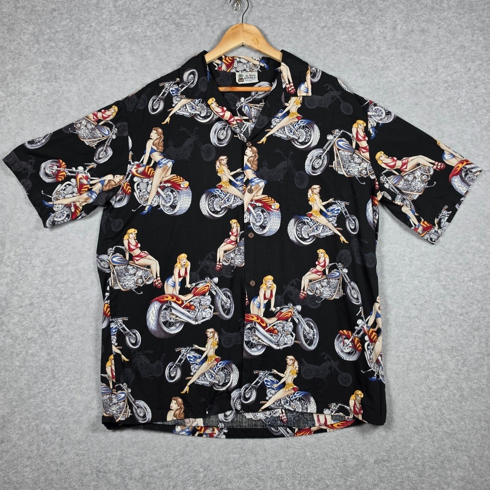 Vintage Aloha Republic Shirts Size XL Black Mortorcycle Sexy Pin Up Girls 80s